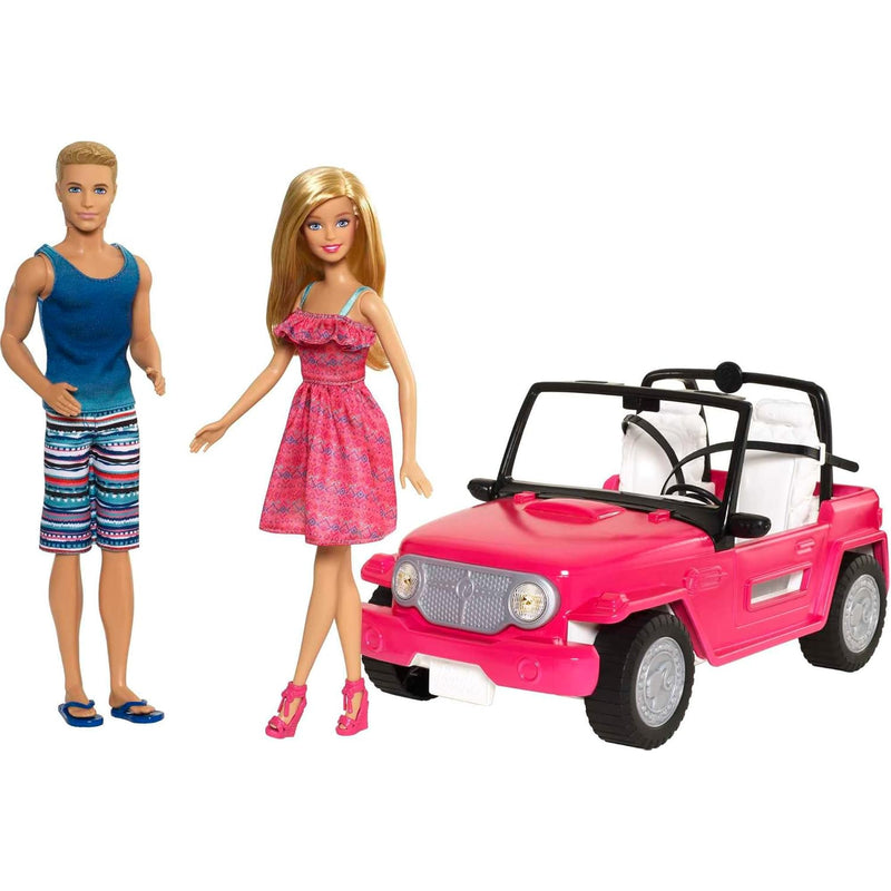 Barbie Car Beach Cruiser with Barbie Doll in Sundress & Ken Doll in Beach O