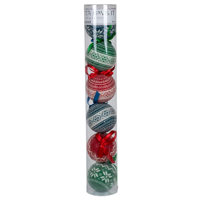 Nordic Knit Red Blue And Green 3 Inch Ball Shape Christmas Ornament Set Of 6