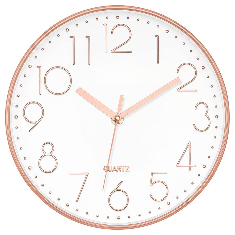 Modern Wall Clock 10 Inch Non-Ticking Silent Battery Operated Round Quartz Ros