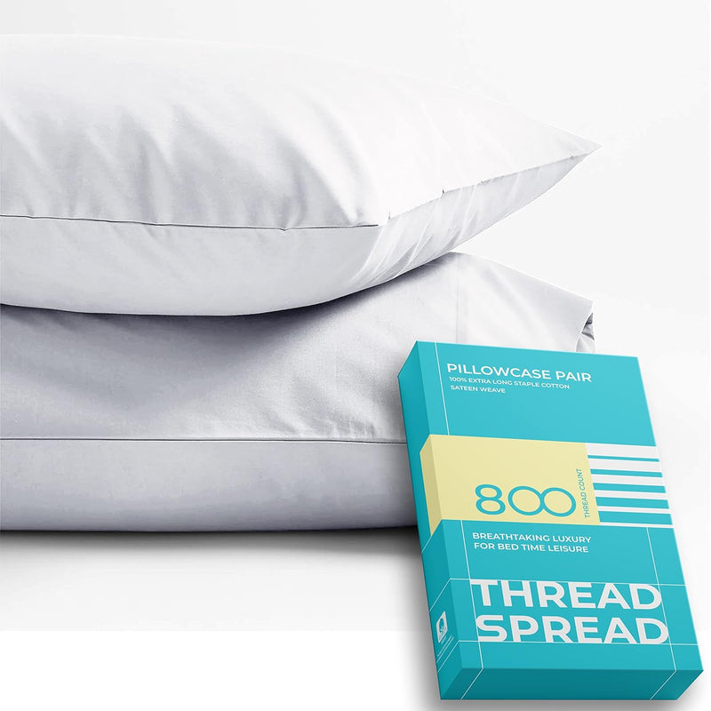 800 Thread Count 100% Egyptian Cotton Pillow Cases, Silver Queen Pillowcase Se