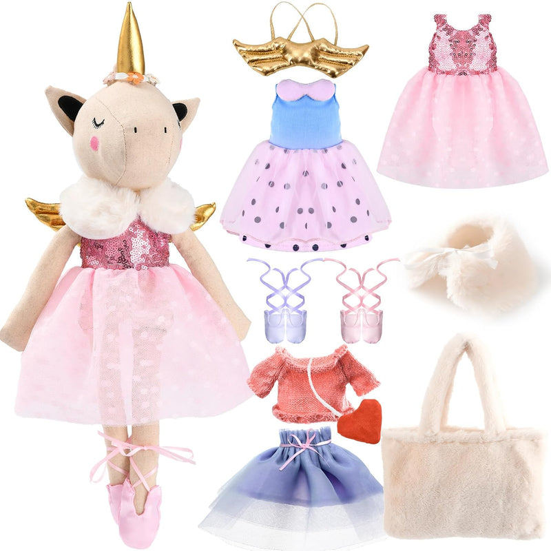 Ballerina Unicorn Doll Stuffed Animal Toys For Girls Plush Bag 3 Set Cloth