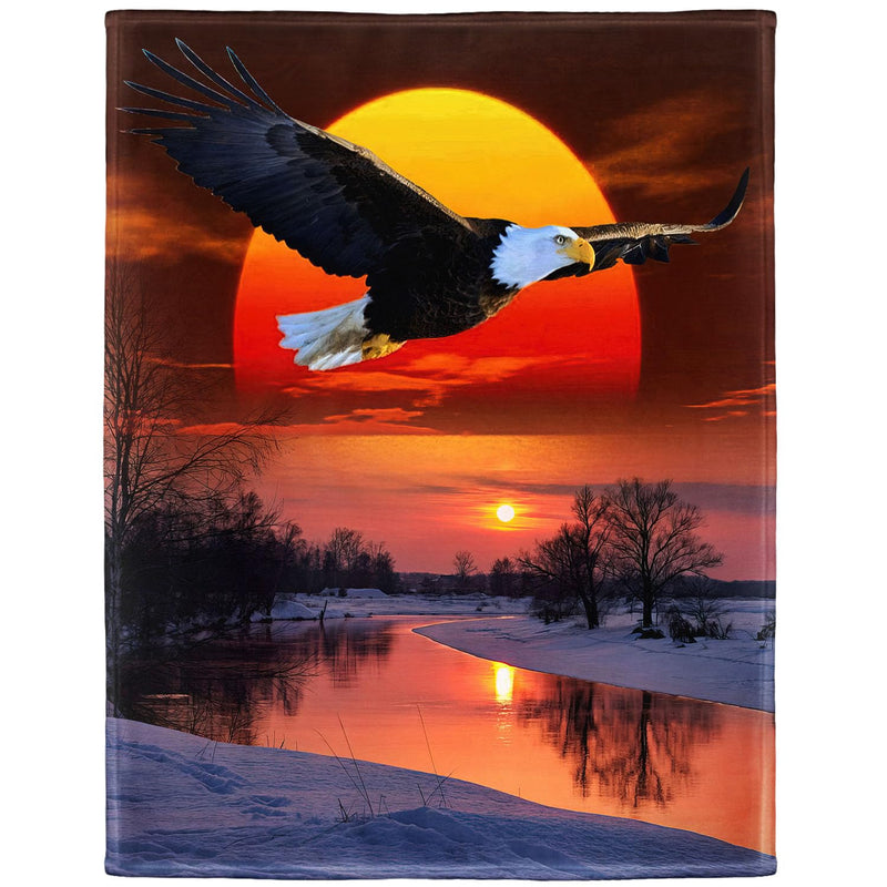 Eagle Blanket Sunset Hawk Flying Falcon Fleece Blanket Soft Fuzzy Plush Throw
