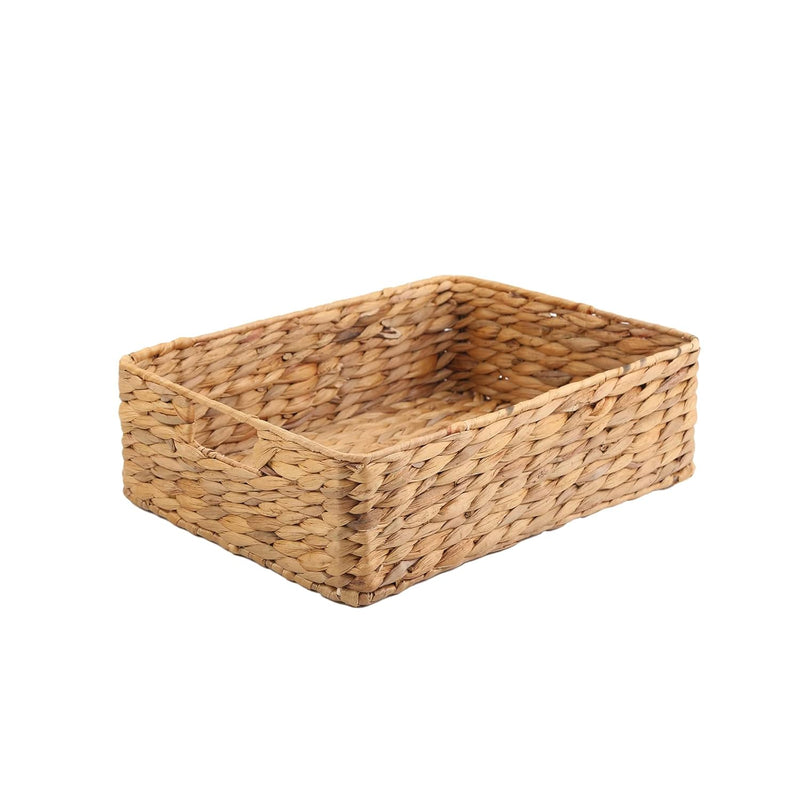 Water Hyacinth Storage Basket, Handwoven, 15.35L X 12W X 4.72H In, Brown