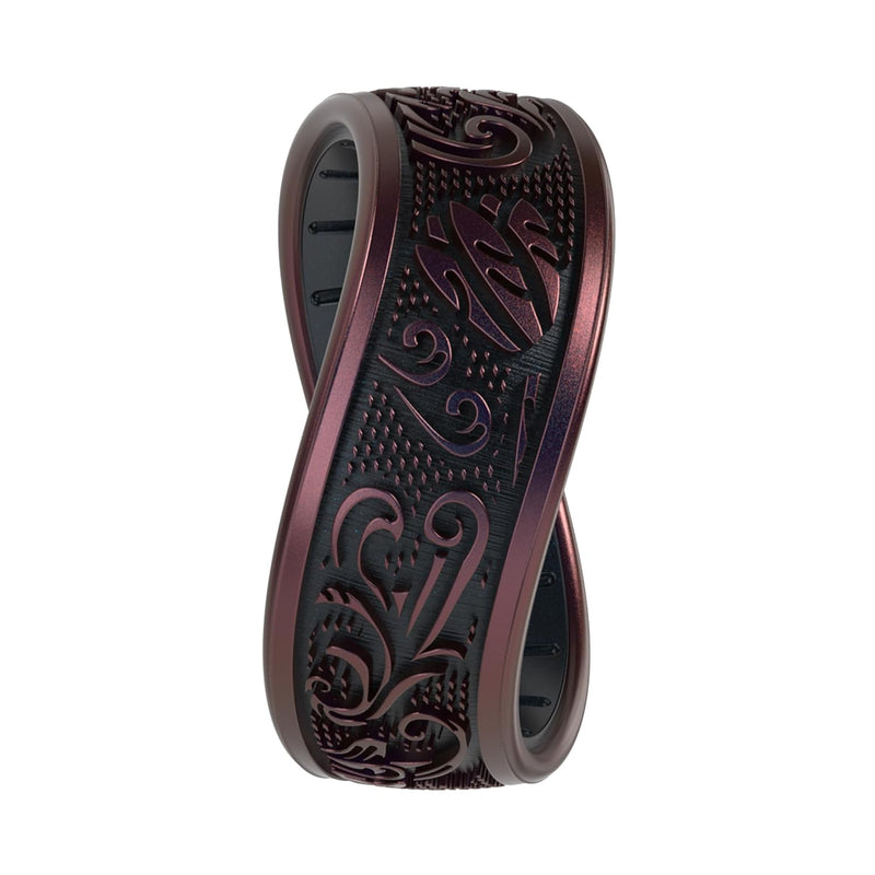 Etched Silicone Rings - Ultra Comfortable And Breathable - 7.9Mm Wide, 2.18Mm Thick - Floral Flourish - Velvet Nightfall/Black Pearl - Size 8