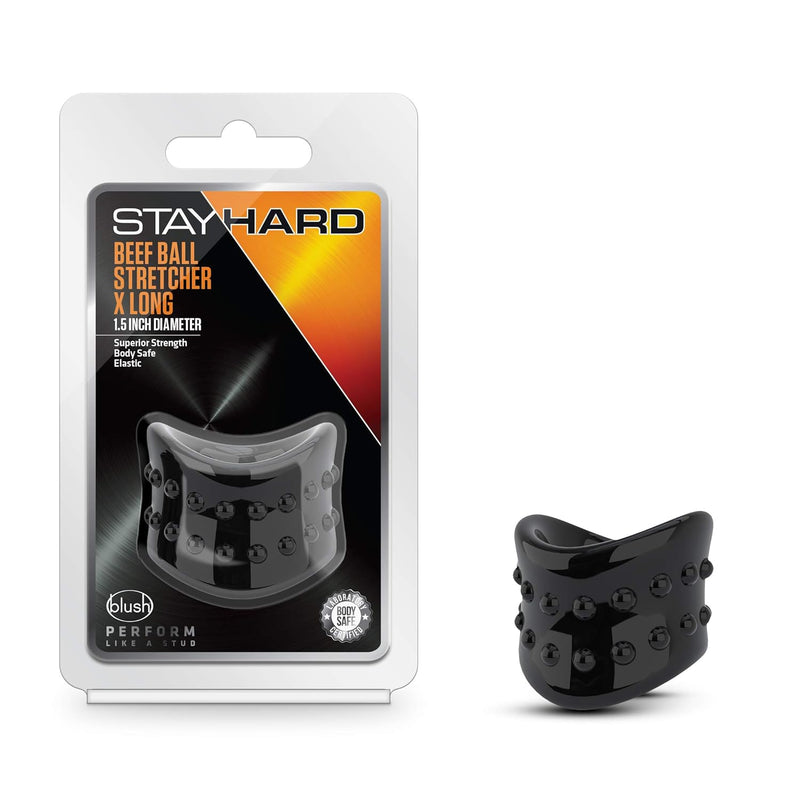 Blush Stay Hard Beef Ball Stretcher X Long Male Enhancement Ring, Sex Toy For Men, Sex Toy For Couples, Black