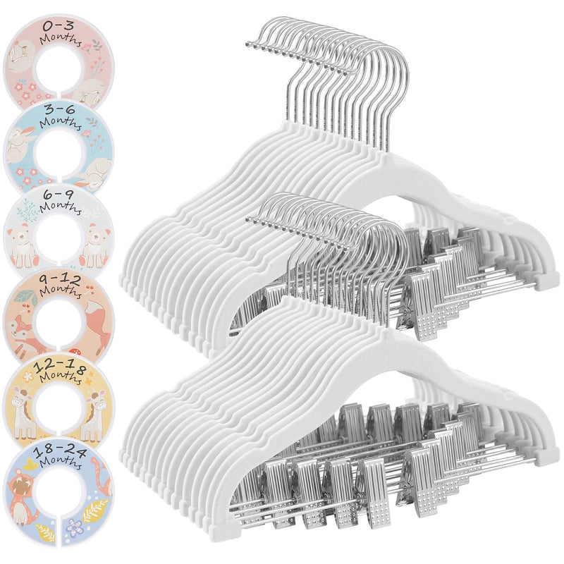 Baby Hangers, 30 Packs Pants Hangers With Clips, Kids Hangers With 6 Clothes Div