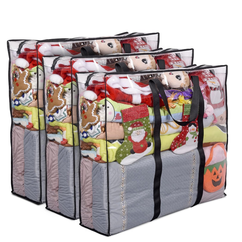 Clear Storage Bag Gift Wrap Clothes Organizer Big Zippered Christmas Decorations
