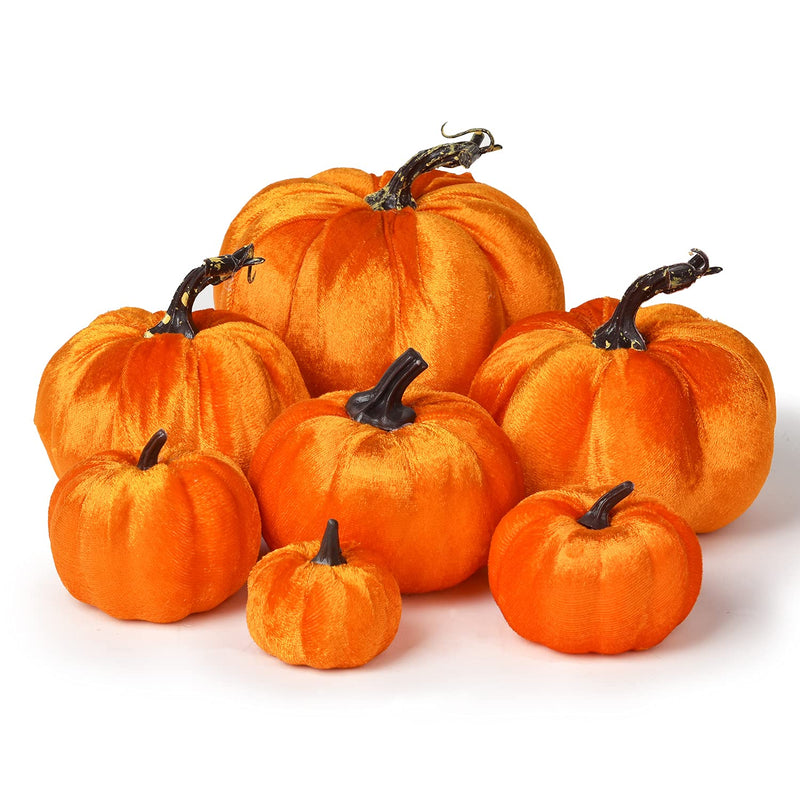 7Pcs Artificial Pumpkins Sets Harvest Fall Various Sizes Pumpkin Decoration, L