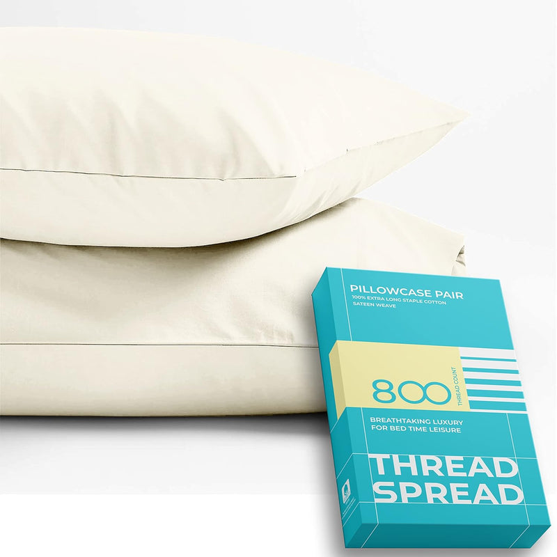 800 Thread Count 100% Egyptian Cotton Pillow Cases, Ivory Queen Pillowcase Set