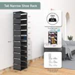 Vertical Narrow Tall Shoe Rack for front Door Entrance,10 Tiers Sturdy Metal Shoe Rack Organizer for Closet Entryway, 10-15 Pairs of Shoes and Boots Storage Shelf, Space Saving Stackable Shoe Rack