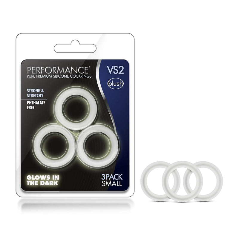 Blush Male Performance Enhancement Vs2 - Glow In The Dark Puria Silicone Penis Ring - Erection Enhancing Stretchy C-Rings - 1.25" Diameter - 3 Pack Cock Rings Set - Adult Sex Toys For Men & Couples