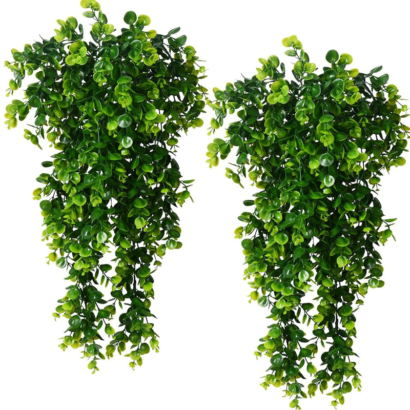 2Pcs Artificial Hanging Plants Fake Hanging Plant Faux Eucalyptus Leaf Greener