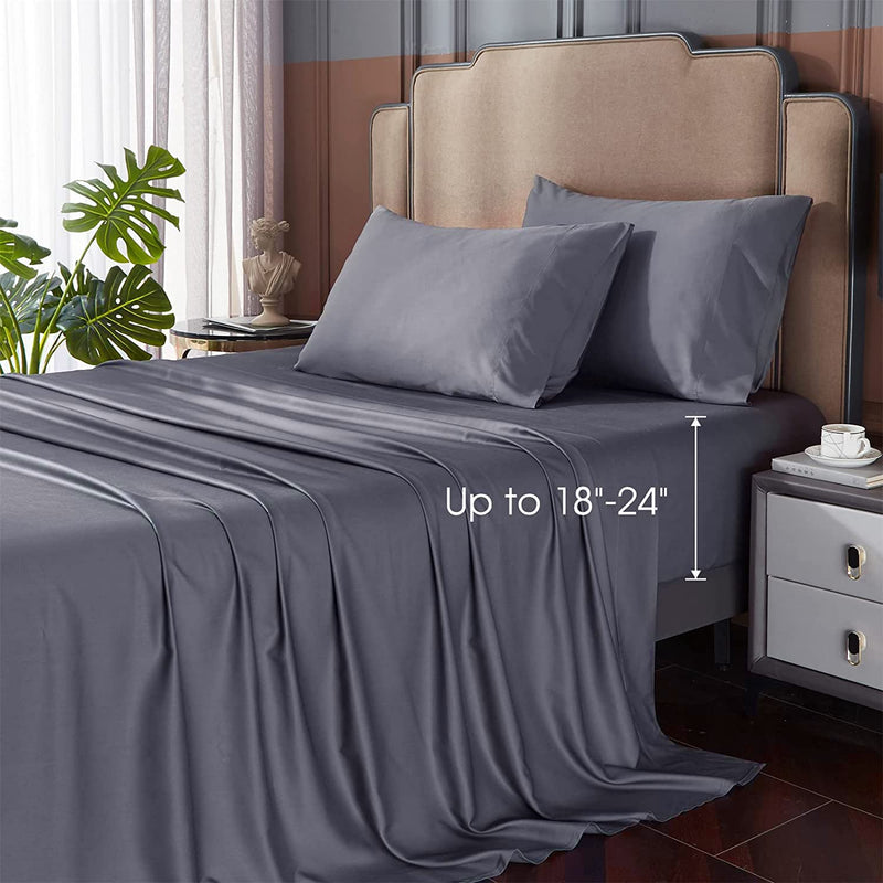 Bamboo Cooling Sheets Cal King Size, Extra Deep Pocket Sheets Fits 18"-24" Thi