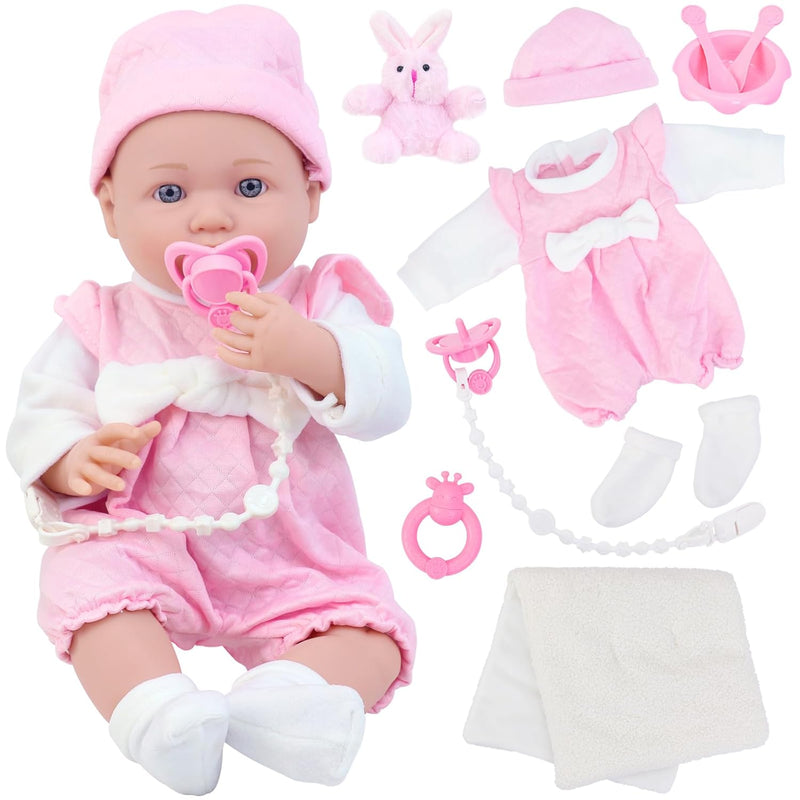 16 Inch Baby Doll Reborn,11 Pcs Realistic Baby Doll Outfits With Toy Rabbit