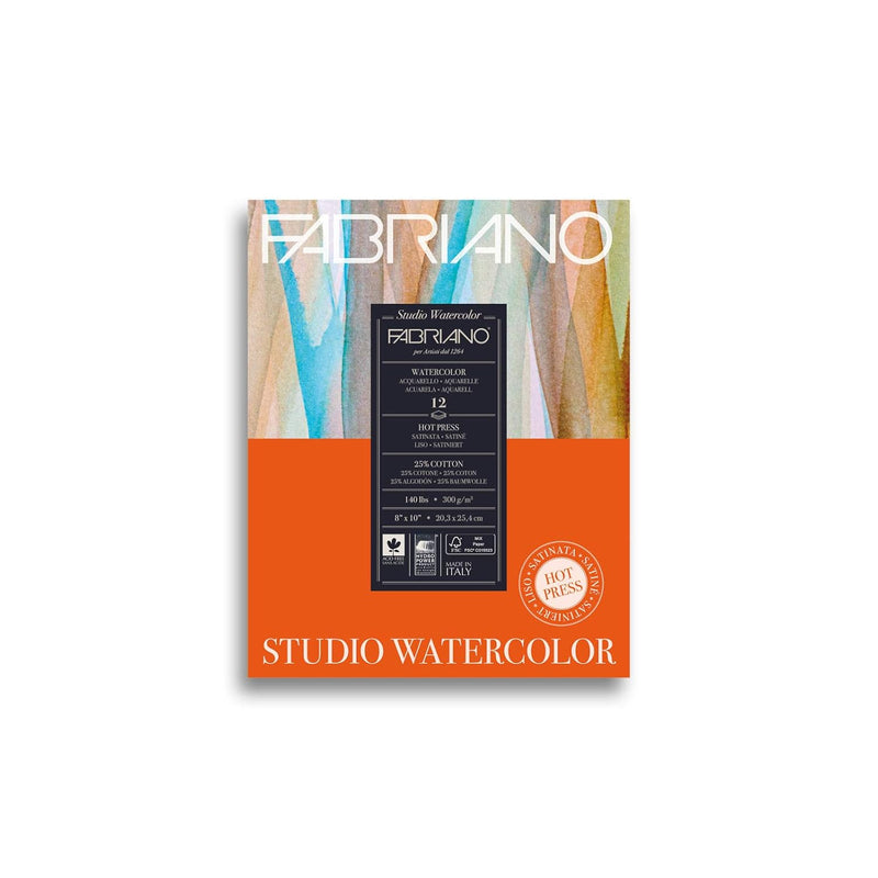 Fabriano Studio Watercolor Pad, Hot-Press, 8 x 10, 140 lb, 12 Sheets for Students and Beginners