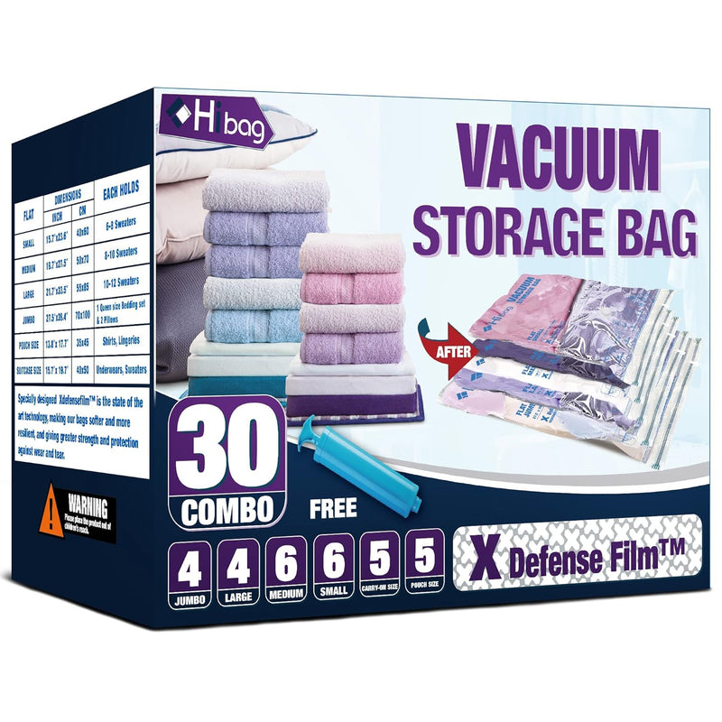 Vacuum Storage Bags, 30-Pack Space Saver, Zipper Vacuum Sealed Bags For Clothing