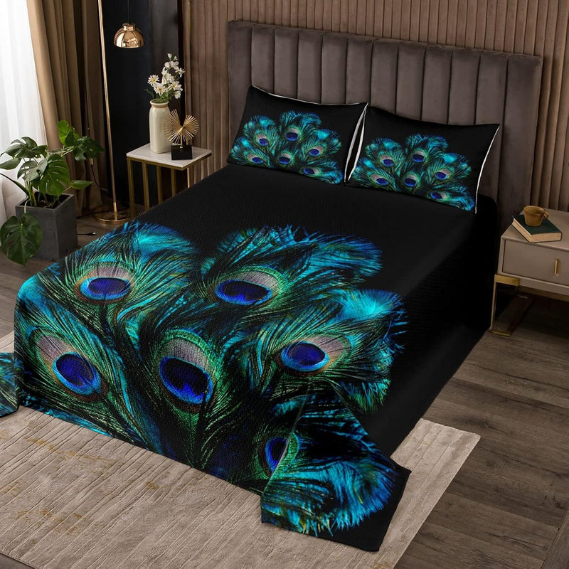 Peacock Feather Coverlet Set Wild Animal Bedspread For Boys Girls Youth,Wildli