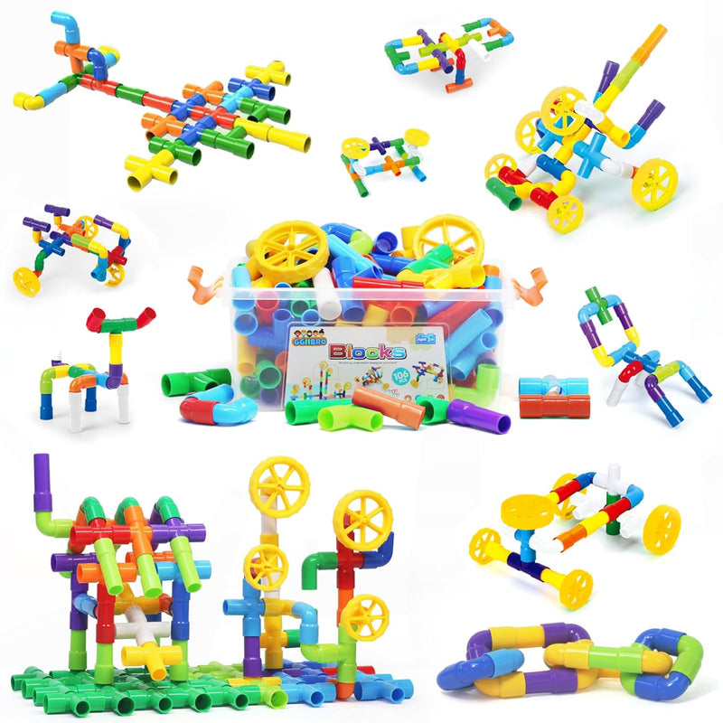 Stem Building Toy For Toddlers 106Pieces Tube Pipe Toy,Educational Preschoo