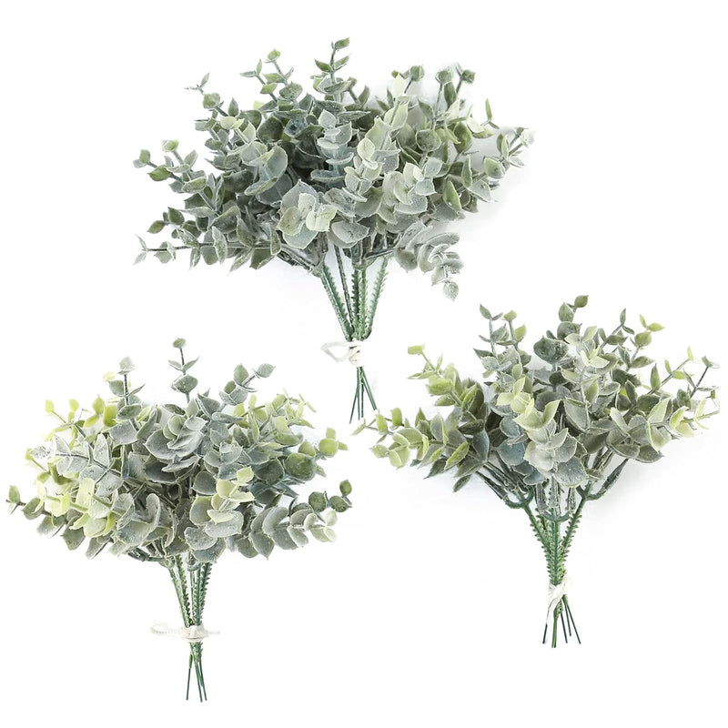 Artificial Flocked Eucalyptus Stems Faux Greenery Spray, 18Pcs Best Filler Fak