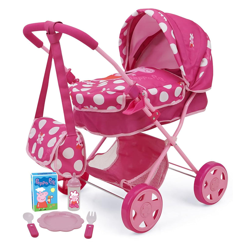 Peppa Pig: Baby Classic Doll Pram Set - Pink & White Dots - 7 Piece Set, Fi