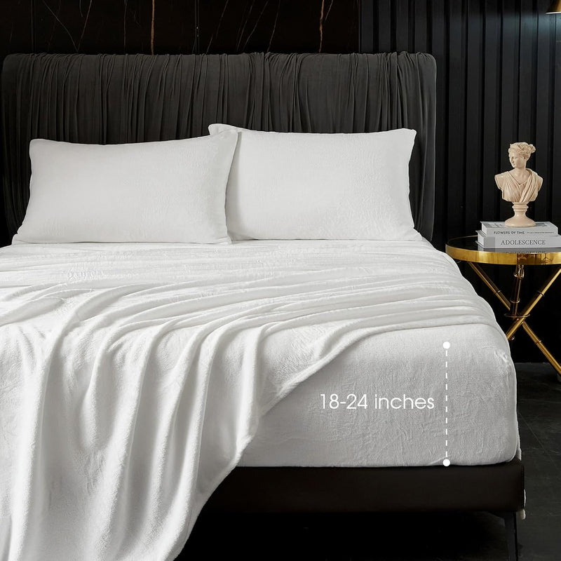 250 Gsm Velvet Sheets Queen, Extra Deep Pocket Sheet Set Fits Mattress Up To 2