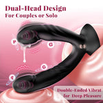 Double Ended Dildo Vibrator With Strong Suction Cup - Remote Control 10 Modes Rechargeable U-Shape Dual Stimulator For Solo & Couples Play, Waterproof Silicone Hands-Free Lesbian Adult Sex Toys, Black