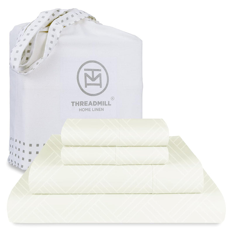 Luxury 100% Cotton Full Bed-Sheets - 800 Thread Count Jacquard Celine Ivory,4