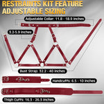 Leather Neck-to-Thigh Chest Harness with Wrist & Thigh Cuffs for Couples Play