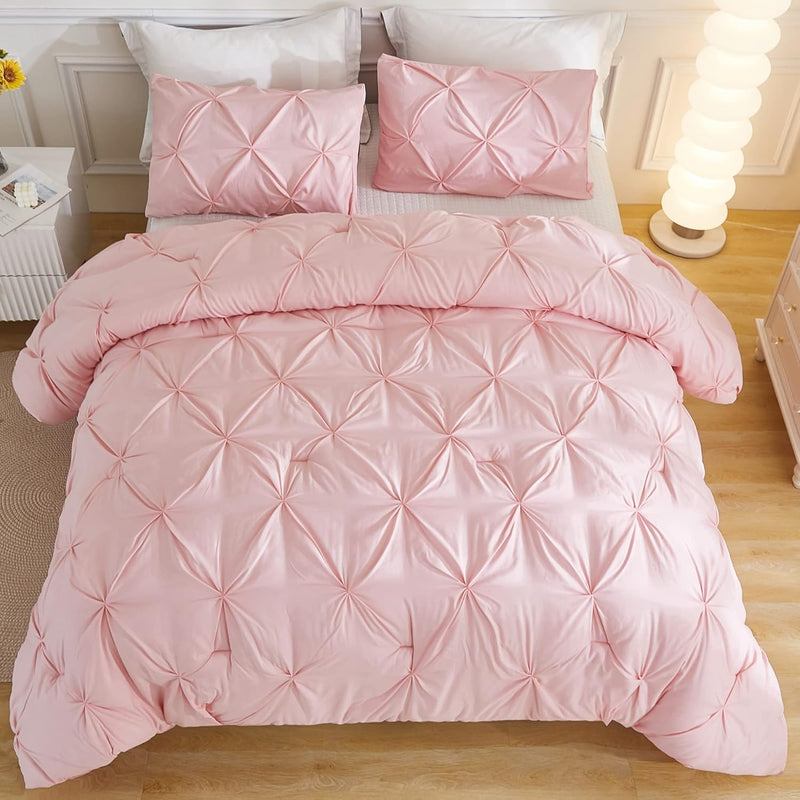 Pink Comforter Set Queen(90X90Inch), 3 Pieces(1 Pintuck Comforter And 2 Pillow