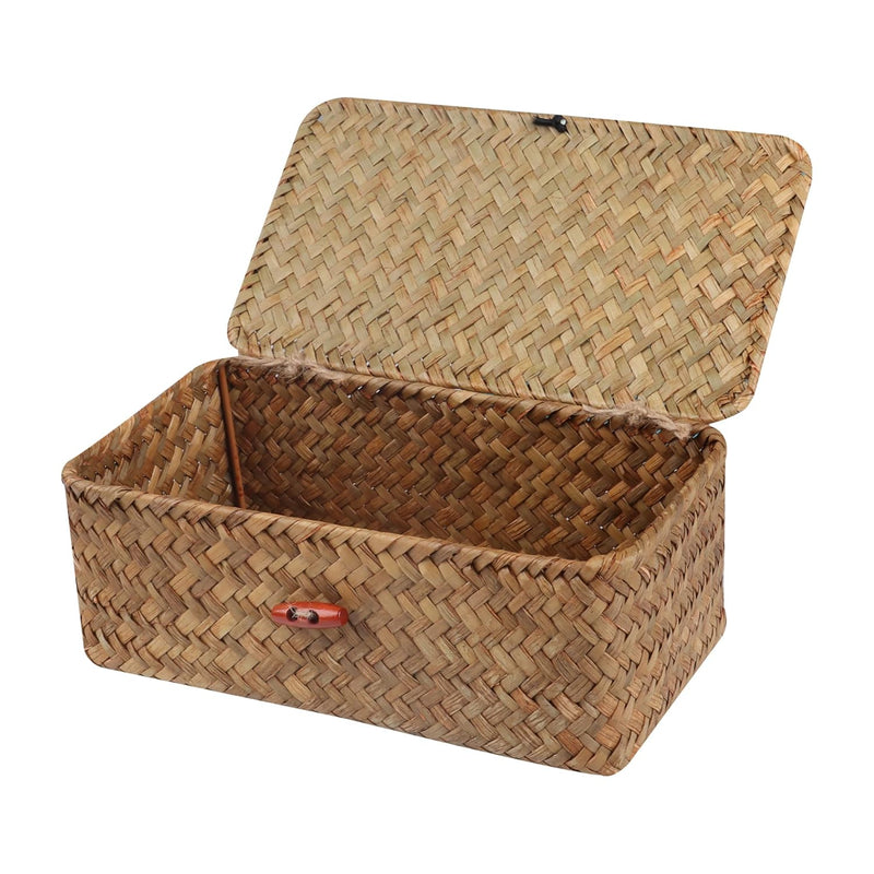 Wicker Shelf Baskets With Lid,Handwoven Seagrass Basket For Storage Basket Bins
