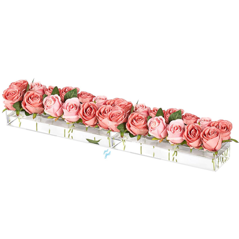 2 Pieces Acrylic Flower Vase Rectangular, Clear Floral Centerpiece For Dining