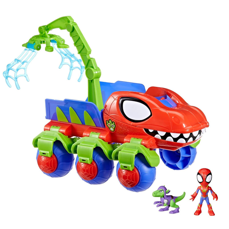 Marvel Dino Webs Crawler Toy Car Playset, Spider Man & Goblin Raptor 4 Inch