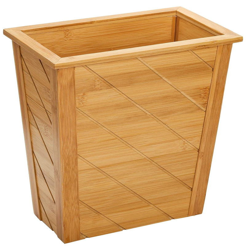 Bamboo Waste Basket, Rectangular Compact Wastebasket Trash Can Waste Bin Garbage