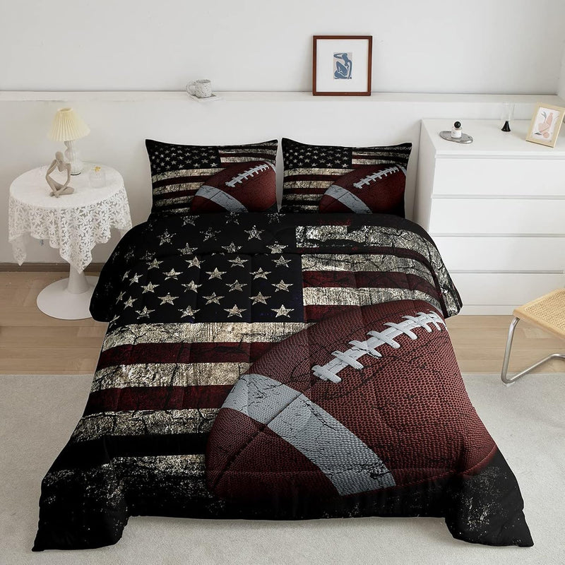 American Flag Bedding Set, Boys Football Comforter Set Twin Soccer Sports Game
