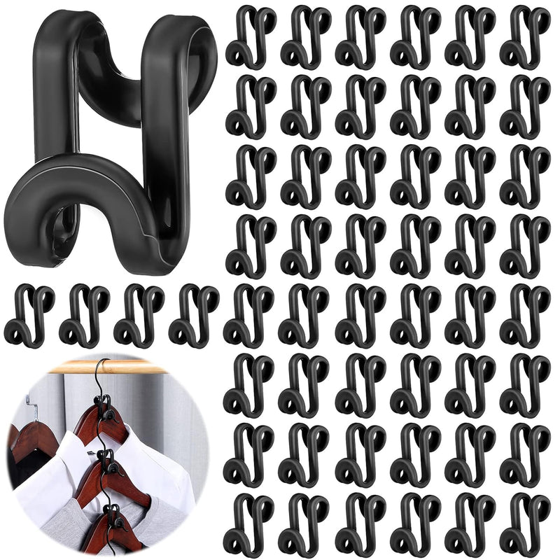 100 Pcs Black Plastic Heavy Duty Clothes Hanger Connector Hooks, Space Saving, C