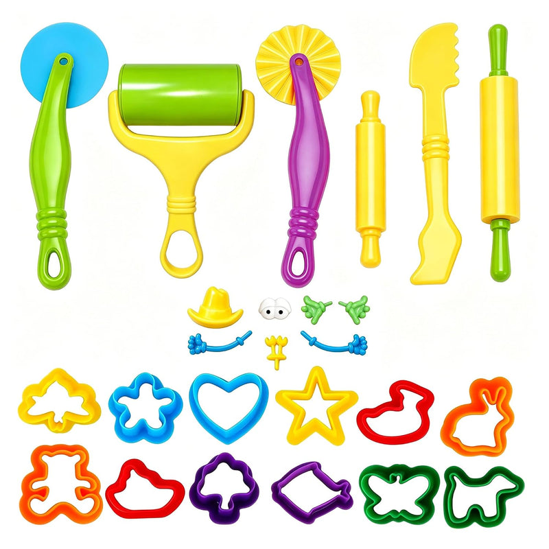 Dough Tools Set for Kids Ages 2-4, 25pc Play Accessories with Molds Cutters