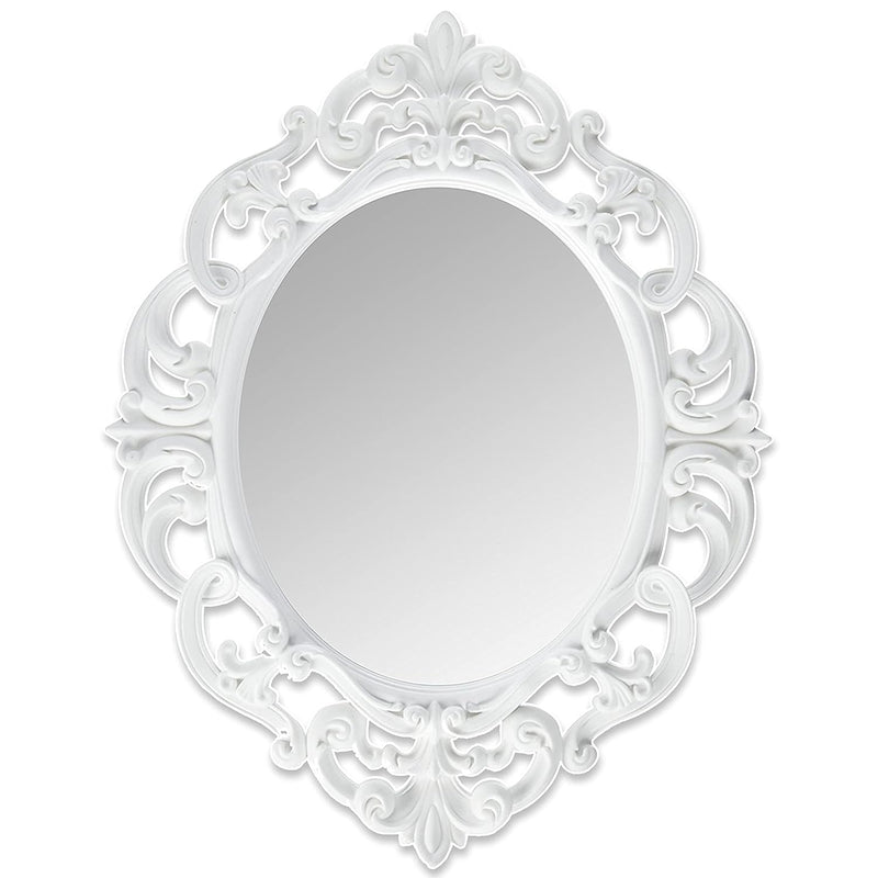 Andalus Small White Oval Vintage Wall Mirror, Ornate Frame, 11.5" X 15" Inches