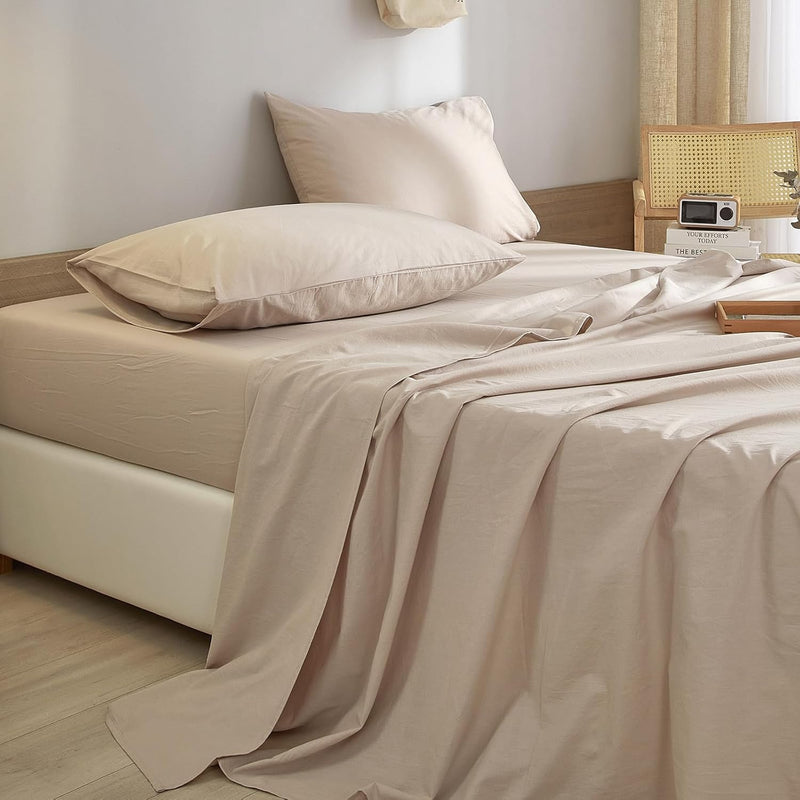 Twin Sheet Set 3 Piece Beige Bedding Sheets- Breathable & Cooling Bed Sheets H