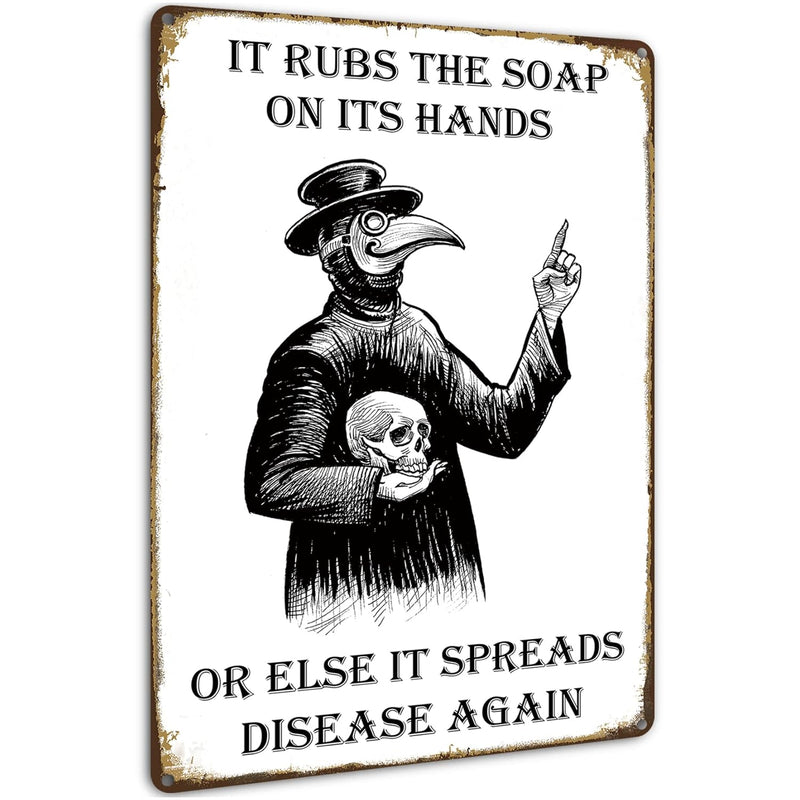 Wash Your Hand Plague Doctor Gothic Decor Wall Decor Guest Wall Decor Art Tin