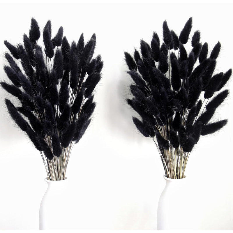 100 Pcs Black Pampas Grass Bouquet, Boho Table Decor, Black Bunny Tails Dried