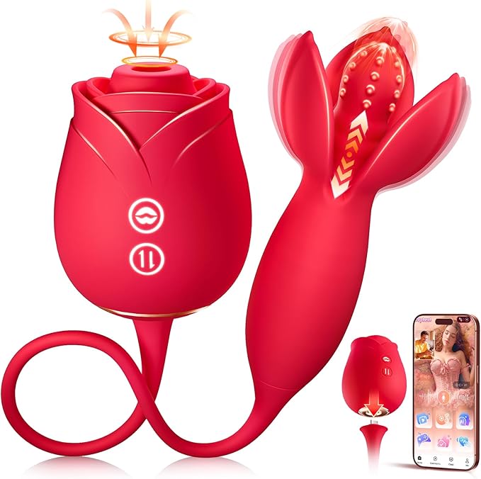 Rose Toy Vibrator Sex Toys For Women, Detachable Sucking Vibrator & Blooming Thrusting Dildo, 10 Modes, App Ai Control Adult Toy For Female Couples, G-Spot Clitoral Nipple Anal Stimulation