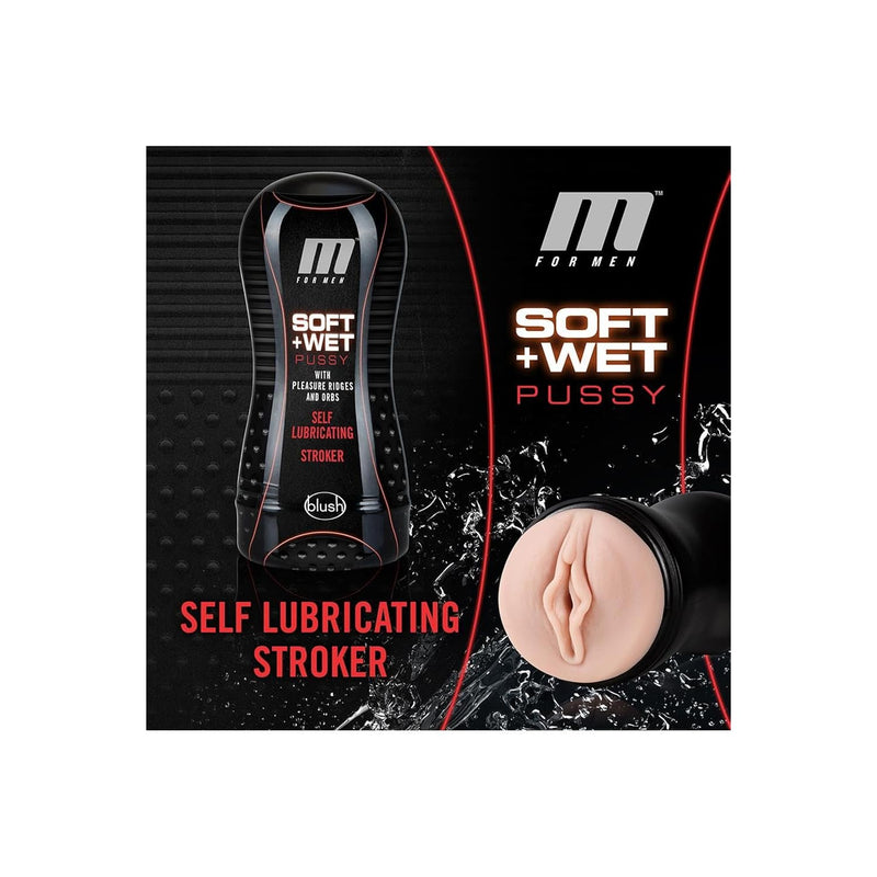 Blush M For Men 7.25” Soft & Wet Masturbator - Self-Lubricating Vagina Stroker, Ridges & Orbs For Max Men'S Pleasure, Perfectflo Suction Lifelike Bjs Textured Cock Sleeve - Pocket Pussy Adult Sex Toy