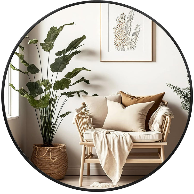 Black Circle Mirror For Wall 20 Inch - Round Mirror For Bathroom, Entryway, Li
