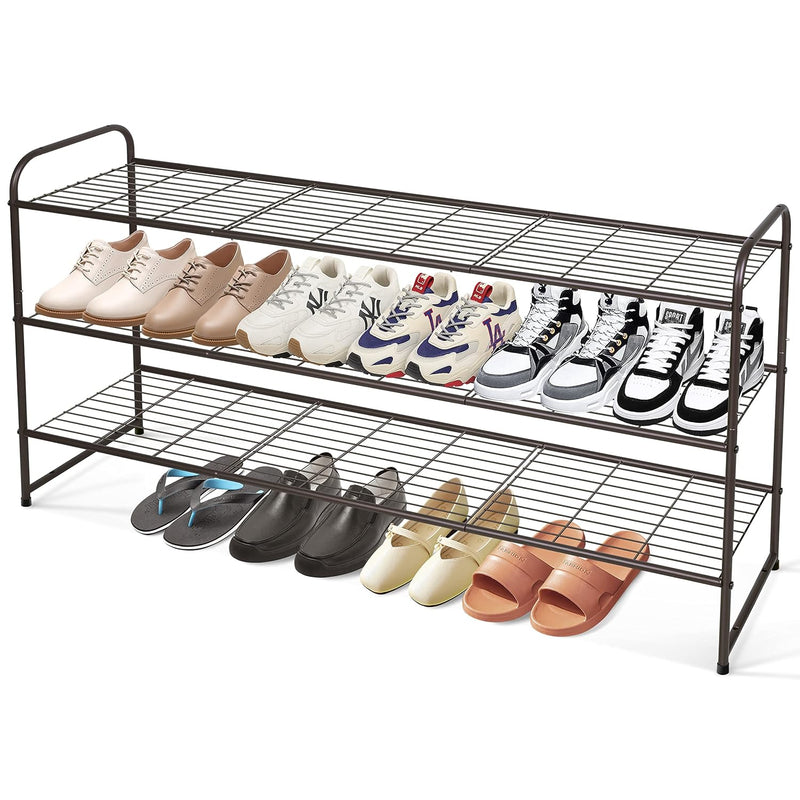 Long 3 Tier Shoe Rack For Entryway, Closet Floor, Wide Shoe Storage Organizer St