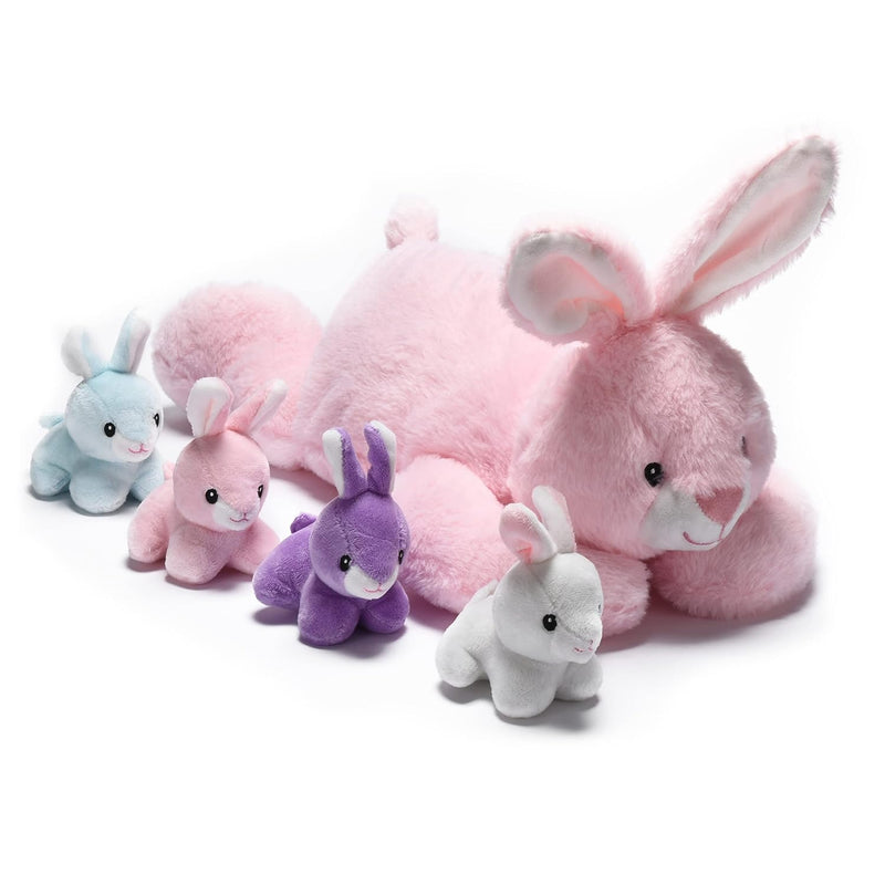 Soft & Huggable Stuffed Bunny Plush Mommy Rabbit With 4 Baby Bunnies Stuffed A