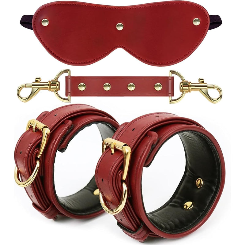 Sex Bondage Bdsm Kit Restraints With Adjustable Pu Leather Handcuffs Ankle Cuff Blindfold Adult Beginner Sm Game Play,Bondage Set Adult Sex Toys For Men Women And Couples