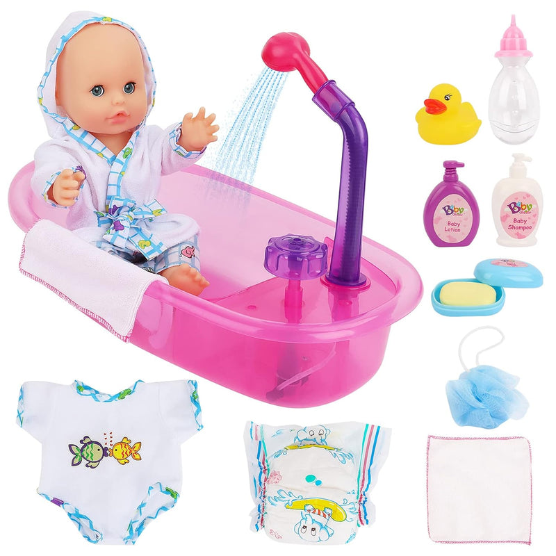 Newborn Baby Doll Bath Set Real Working Bathtub With Detachable Shower Spra