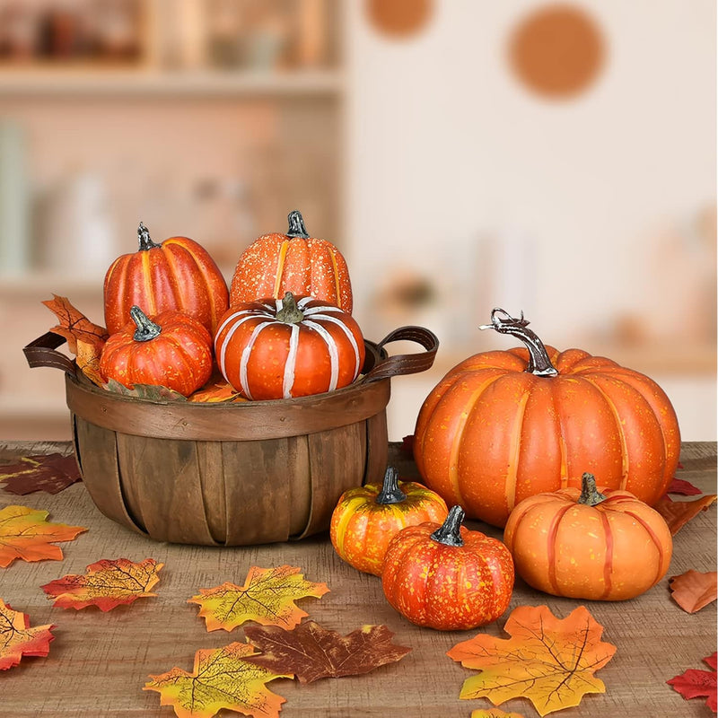 8Pcs Thanksgiving Artificial Pumpkins Home Decoration Sets And 50Pcs Maple Lea