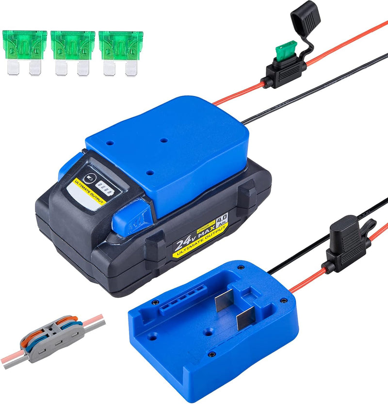 Power Wheel Adapter for Kobalt 24V Max Battery with Fuse & Wire terminals, Power Connector for Rc Car, 14 Gauge Robotics, Rc Truck, DIY use, Work for KB624-03 KB524-03 KB424-03 KB224-03 Battery