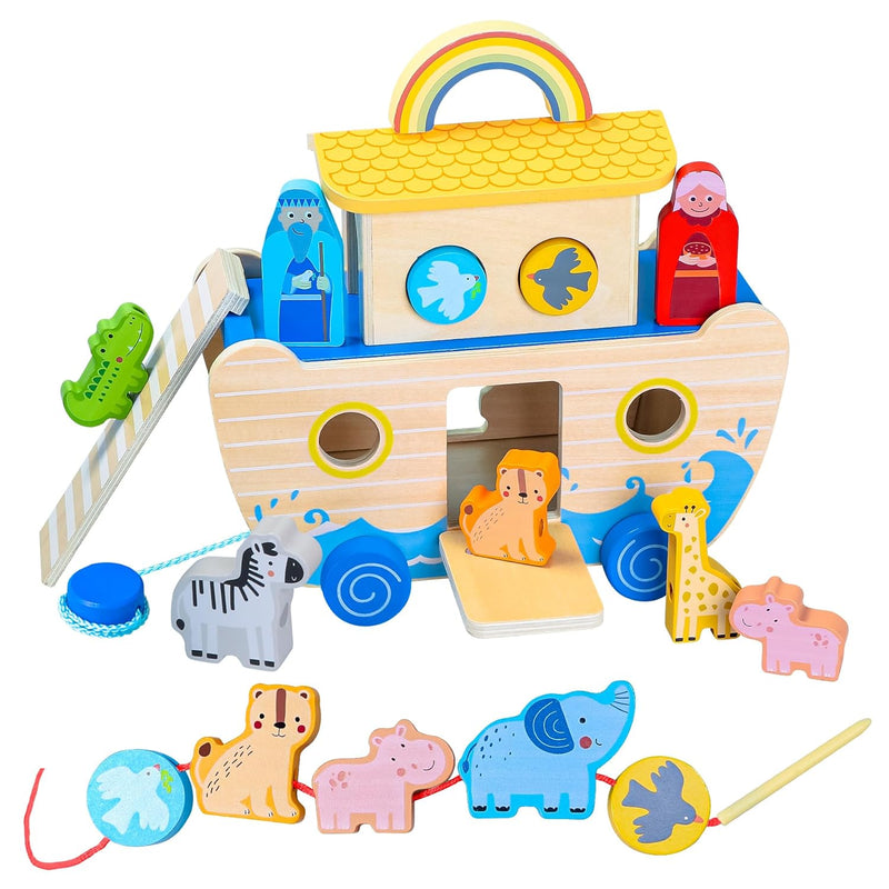 Noahs Ark Toy, Baptism Gifts For Boys With Animal Shape Sorter, Wooden Mont